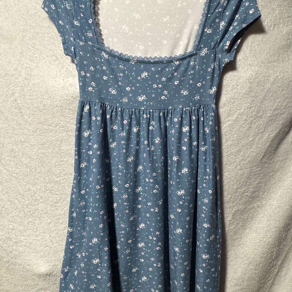 Blue Floral Square-Neck Midi Dress
